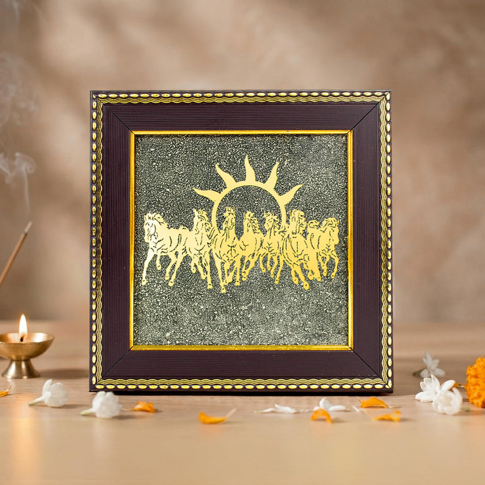 7 Horses Pyrite Frame for Vaastu