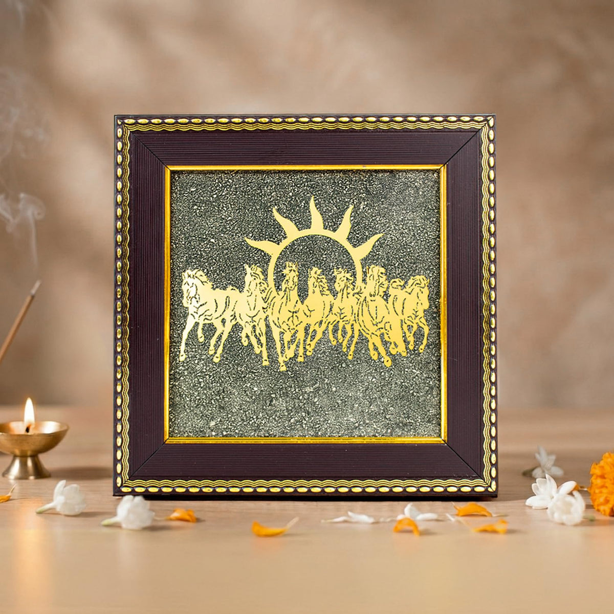 7 Horses Pyrite Frame for Vaastu